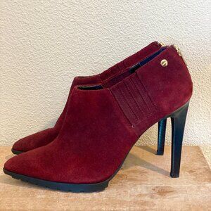 Calvin Klein Women's Burgundy Suede Heeled Booties Size 8 –‎ 4" Heel Ankle Boots
